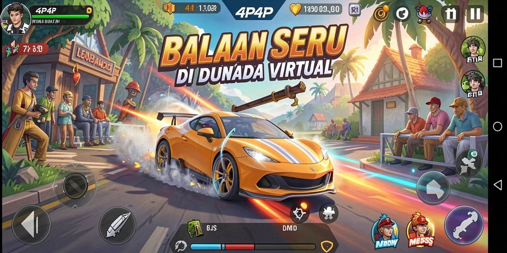Screenshot utama 4P4P menampilkan aksi balapan dramatis.