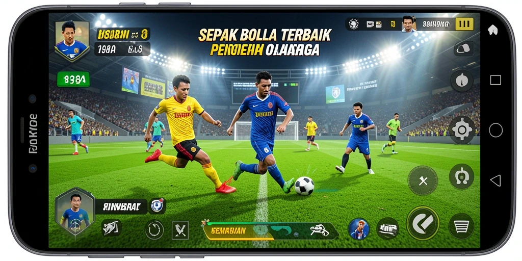 Tampilan gameplay nyata dan interaktif dari sepak bola.