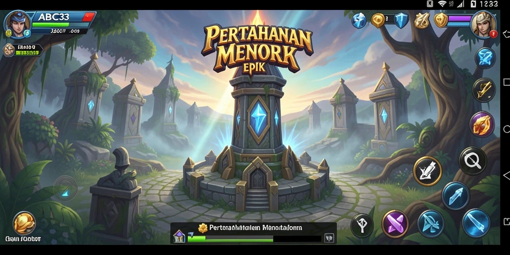 Tampilan gameplay menara dan strategi dalam ABC33.