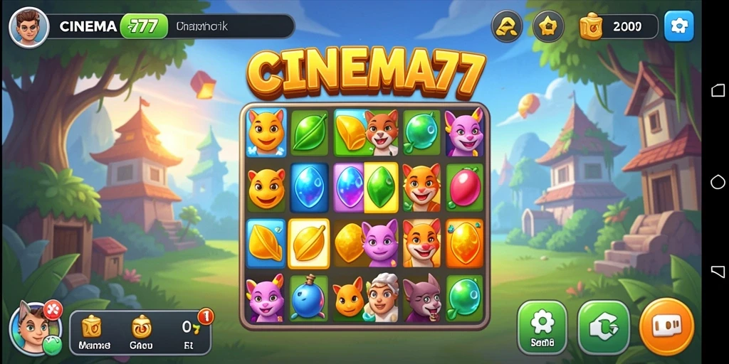 Screenshot utama gameplay CINEMA77 dengan tantangan Match-3 yang menarik.