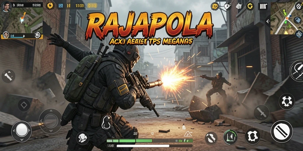 Tampilan gameplay seru dari RAJAPOLA dengan aksi tembak-menembak intens.
